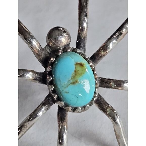 Genuine Turquoise Sterling Silver Spider Stud Earrings Pierced Boho Southwestern - Picture 4 of 11